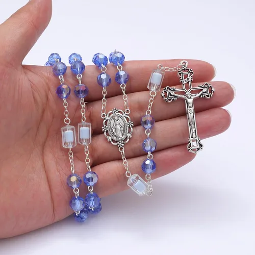 Miniatura 42 de KOMI Rosario de cuentas católicas para mujer, collar de cuentas de rosario con cruz de crucifijo, perlas de cristal, rosario, rosarios, católicos
