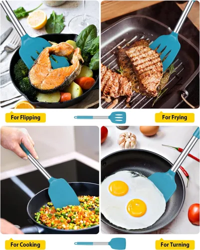 Miniatura 3 de Paquete de 2 espátulas de cocina sólidas de silicona, antiadherentes, utensilios de cocina sin BPA, resistentes al calor, utensilios de cocina Azul