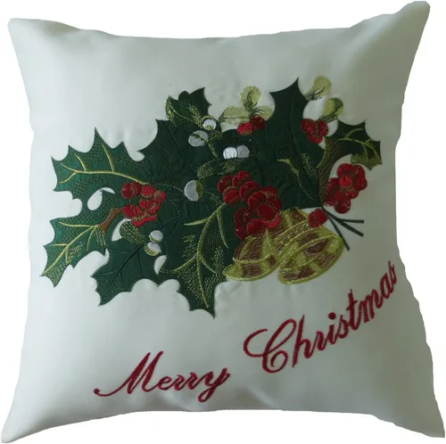 Miniatura 3 de Violet Linen Funda decorativa para cojín con diseño bordado de "Merry Christmas" con árbol de Navidad aplique