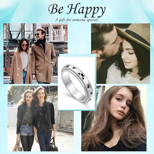 Miniatura 5 de Anillo de plata de ley con diseño de pata de rana, anillos giratorios para la ansiedad para mujeres y adolescentes