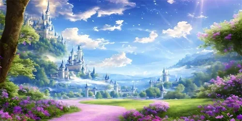 Fondo de acuario de 36 x 18 pulgadas, diseño de castillo de cielo azul, flores de jardín, fondo de peces, mosca en el cielo, fondo de terrario,