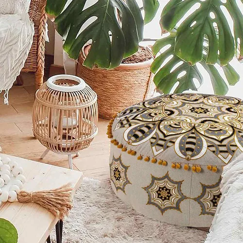 Miniatura 17 de Mandala Life ART Funda de cojín para el suelo bohemia – Decoración de lujo para habitación artesanal, funda de puf para meditación, yoga y área