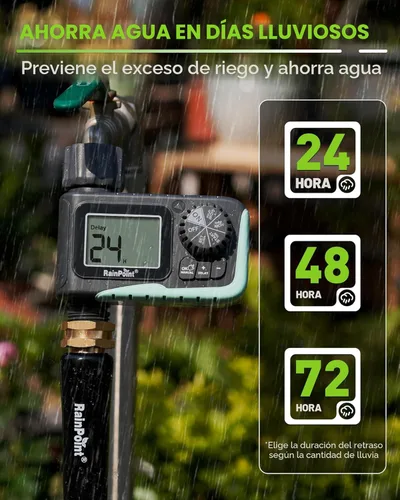 Miniatura 4 de RAINPOINT Temporizador de manguera de jardín de 1 salida con retardo de lluvia/modo de riego manual/automático para césped de piscina, temporizador