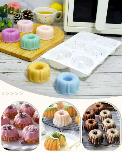 Miniatura 4 de Moldes de gelatina, 3 moldes de silicona estriados para pasteles, moldes de silicona antiadherentes de 6 cavidades para cupcakes, donas, magdalenas