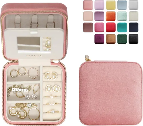 Miniatura 68 de BLUTETE Joyero de viaje organizador de terciopelo con anillos de espejo, aretes, collares, caja organizadora de almacenamiento (negro)