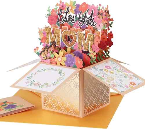 Miniatura 11 de POPGIFTU Paquete de 3 tarjetas emergentes 3D para el día de la madre con sobres y etiquetas de mensaje, juego de tarjetas de felicitación de ramo