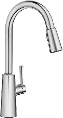 Moen Riley - Grifo de cocina cromado de una sola manija con sistema de extracción que incluye Power Boost para una limpieza más rápida y sistema de
