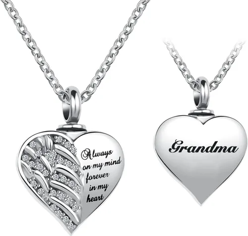Miniatura 7 de Collar de alas de ángel guardián para cenizas, joyería de cremación con urna de cristal en forma de corazón, collar conmemorativo para cenizas