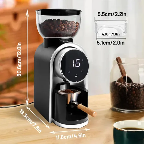 Miniatura 2 de Molinillo de café eléctrico con pantalla táctil, 2-14 tazas, molinillo de café cónico con 25 ajustes de molienda, cepillo de limpieza, molienda Negro