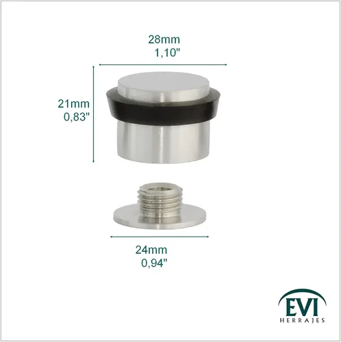 Miniatura 2 de Topes de puerta EVI Tope de puerta de acero inoxidable - Cierre de tornillo - Protector de goma negro - Tope de puerta de 0.94 x 0.83 pulgadas