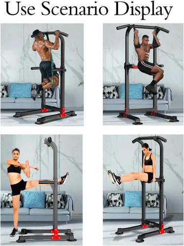 Miniatura 6 de Torre de Potencia con Estación de Fondo y Barra de Dominadas - Equipo de Gimnasio para el Hogar Multiusos con Altura Ajustable y Almohadillas Negro