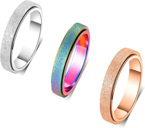Miniatura 10 de Anillo de ansiedad OreilleStar para mujeres, anillo giratorio de titanio y acero inoxidable, anillo de ansiedad para hombres, 6mm de ancho con Plata