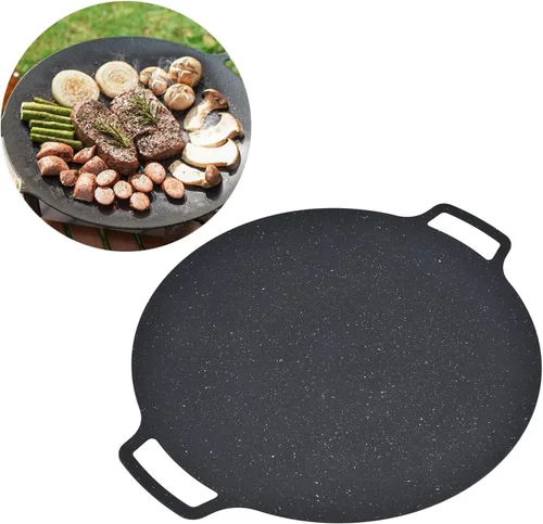 Sartén para barbacoa, sartén coreana para barbacoa, bandeja redonda antiadherente de hierro fundido para panqueques de cerdo al aire libre (14.2 in)