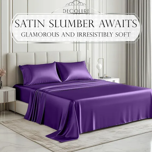 Miniatura 2 de DECOLURE Sábanas de satén - Juego de 6 piezas de ropa de cama de lujo sedoso tamaño King - Más suave que la seda, sin arrugas con sábana bajera