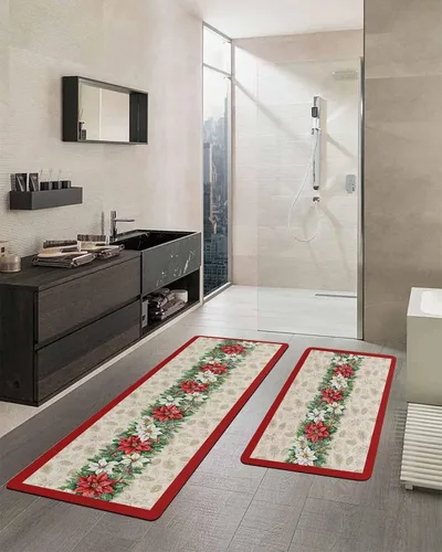 Miniatura 2 de Tapete de baño de flor de pascua de invierno para bañera, antideslizante, de secado rápido y absorbente, de tierra de diatomeas, para fregadero