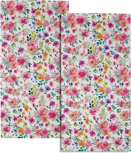 Miniatura 43 de Juego de 2 toallas de mano para el 4 de julio, 14 x 28 pulgadas, diseño patriótico de hojas florales rojas y azules, absorbentes y suaves