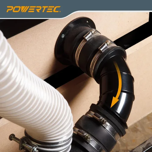 Miniatura 7 de POWERTEC 70344-P2 2-1/2" OD 90 grados Codo - Conector colector de polvo de plástico ABS (negro), paquete de 2