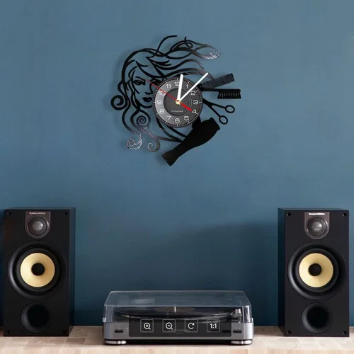 Miniatura 3 de Reloj de pared de 12 pulgadas para peluquería, salón de belleza, disco de vinilo, reloj de pared para estilista, peluquería, peluquería, retro