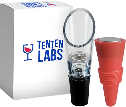Miniatura 9 de TenTen Labs - Juego de aireador y tapón para vino tinto (paquete de 2), boquilla aireadora en botella para un vertido suave, tapón de botella