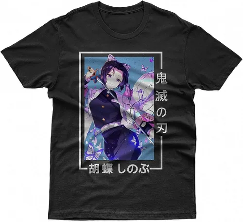 68VX Tees Shinobu Kocho, camisa de Demon Slayer Kimetsu no Yaiba, camiseta de manga corta Hashira, camiseta de anime, camisas de manga para hombre -