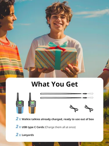 Miniatura 8 de Inspireyes Walkie Talkies para niños, paquete de 2 recargables de largo alcance, juguetes para niños y niñas de 3 a 12 años, juguete de radio de 2