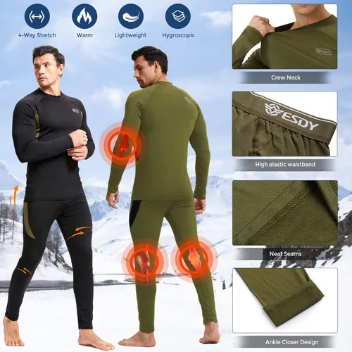 Miniatura 8 de romision Ropa interior térmica para hombre, conjunto de pantalones largos con forro polar, equipo de caza de invierno, capa base cálida, camiseta