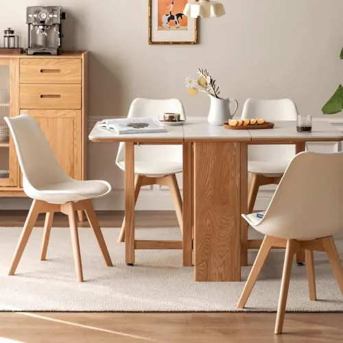 Miniatura 2 de LSSBOUGHT Sillas de comedor modernas de mediados de siglo, silla auxiliar de plástico con acolchado suave y patas de madera para comedor, sala