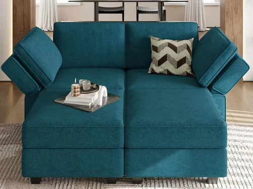 Miniatura 18 de Belffin - Sofá seccional modular con cama oculta, sofá seccional convertible para sala de estar. Sofá color gris claro
