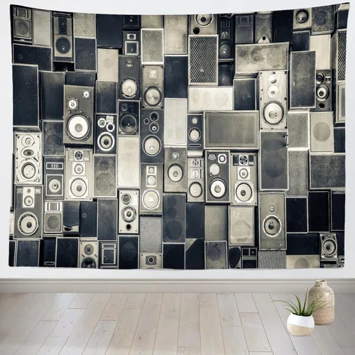 CORFOTO Tapiz de radio estilo vintage para colgar en la pared, 60 x 40 pulgadas, tapiz de pared de música retro de radio Boombox, tapiz de pared