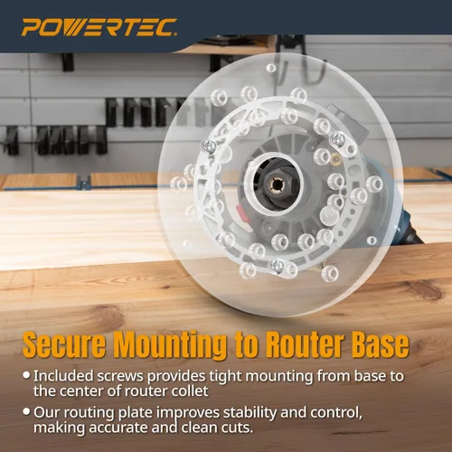 Miniatura 4 de POWERTEC Placa Base para Router de Acrílico de 5-3/4 pulgadas con tornillos y agujeros preperforados para routers de corte y inmersión, placa