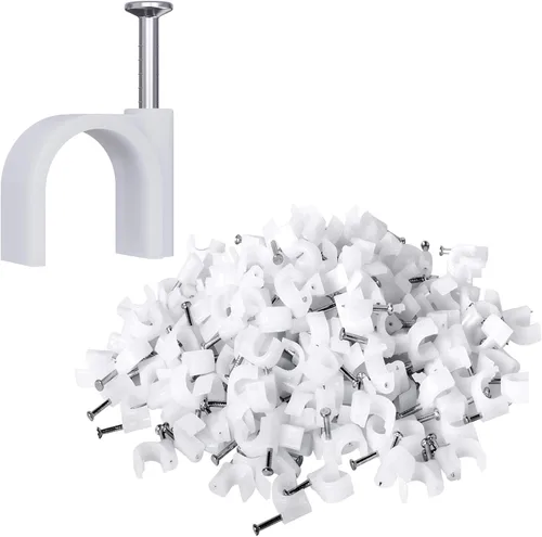 200 clips de cable de clavo, cables Ethernet, clips de pared, correas de cable, tachuelas con clip de cable para cable de altavoz, clip coaxial de