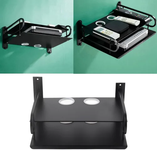 Miniatura 11 de Estante de montaje en pared, estante flotante de pared de doble capa, estante de caja de TV, estante montado en la pared, router DVD cable caja