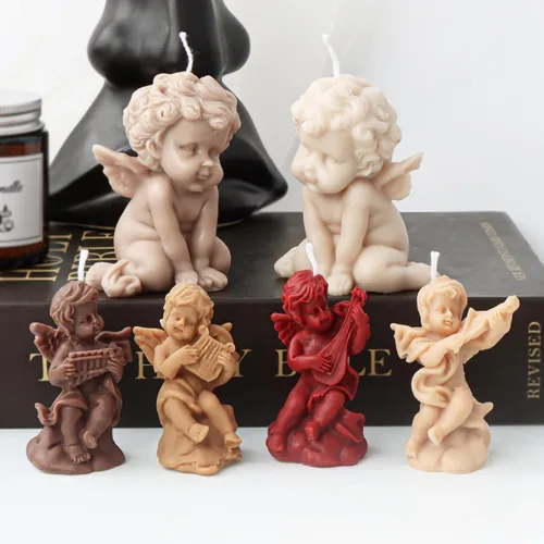 Miniatura 6 de 5 moldes de silicona para velas de estatua de ángel pequeño, moldes en forma de ángel de ala para velas de aromaterapia, molde de ángel alado 3D