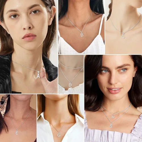 Miniatura 5 de SILVERCUTE Initial NecklaceEarrings for Women Girls, Hypoallergneic 925 Sterling Silver Fine Jewelry, Cute Dainty Name Chain Choker, Letter Pendant