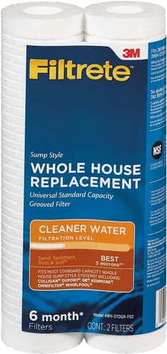 Filtrete Filtro de Agua Ranurado para Toda la Casa de Capacidad Estándar, 5 Micrones, Filtro Universal, Filtro de Inserción Estilo Sumidero, 2