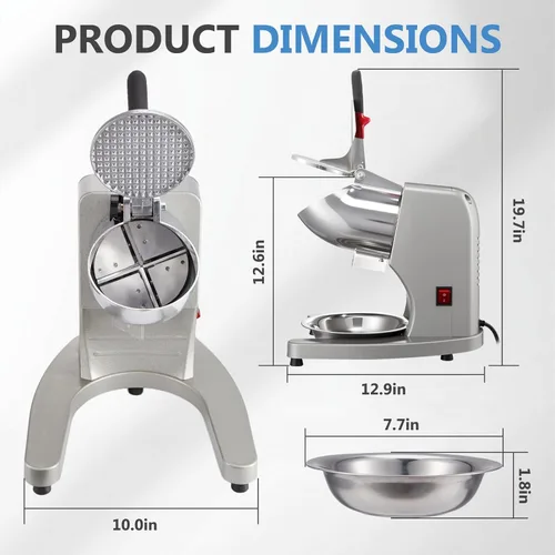 Miniatura 5 de Máquina de hielo afeitado Trituradora de hielo eléctrica de 300 W, trituradora de hielo de 4 cuchillas, máquina de afeitar de hielo de 2200 rpm, Gris