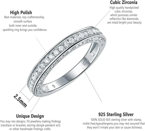 Miniatura 6 de Newshe Jewellery Banda de Boda Apilable Anillos de Compromiso de Circonita Cúbica para Mujeres Plata de Ley 925 Eternidad Aniversario Nupcial