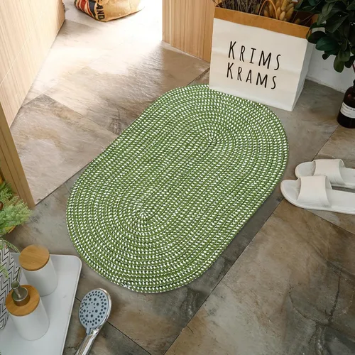 Miniatura 5 de USTIDE Alfombra trenzada, ovalada de cuerda de algodón, lavable a mano, alfombra de cuerda suave para entrada, cocina, baño, mesita de noche, Verde