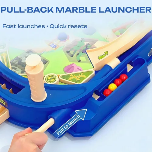 Miniatura 4 de Battle Pinball Machine - Juego de arcade de mesa con obstáculos, lanzador de barra de tracción, aletas y objetivos de puntuación, mini pinball de 1