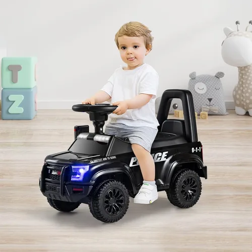 Miniatura 2 de OLAKIDS Coche de policía de paseo con empuje para niños, juguete deslizante de pie a suelo para niños pequeños con sirena, volante, megáfono, Rosa