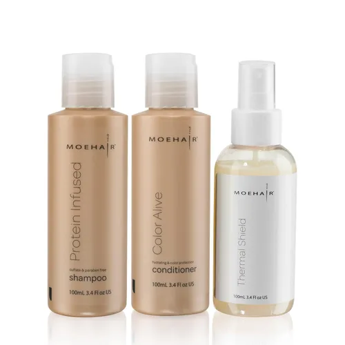 Miniatura 8 de MOEHAIR Juego de trío de viaje: champú con infusión de proteínas, acondicionador Color Alive y acondicionador sin enjuague, fortalecimiento e