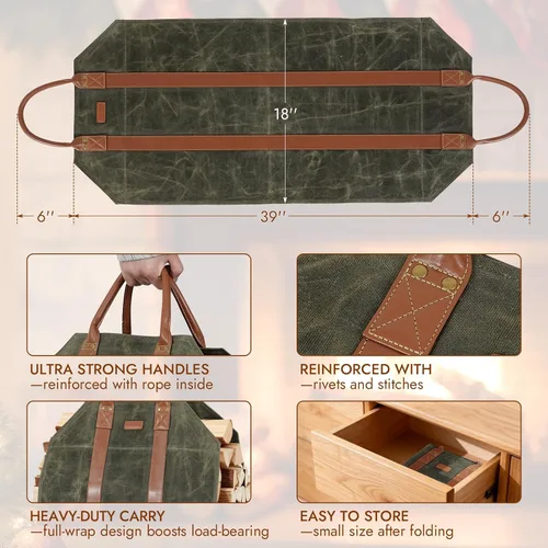 Miniatura 3 de INNO STAGE Bolsa de lona para troncos, bolsa de madera duradera, accesorios para estufas de chimenea, soporte de leña extra grande con asas