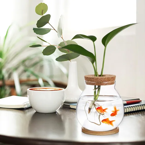 Miniatura 6 de balacoo Betta Fish Bowl - Tanque de cristal Betta con cojín hidropónico, terrario para decoración de oficina en casa, pecera pequeña para ecosistema