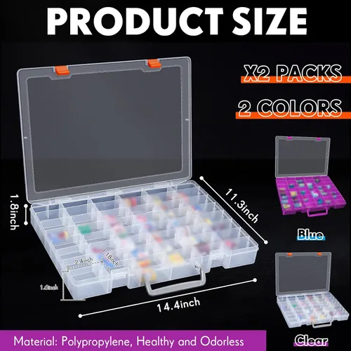Miniatura 2 de Juexica 2 piezas Caja organizadora de almacenamiento de joyería de plástico grande con 48 rejillas, caja de aparejos, contenedor organizador