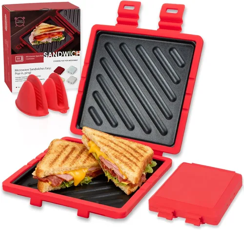 Miniatura 11 de Sandwichera para microondas, tostadora de microondas con correa de silicona ajustable, extraíble antiadherente para microondas a la parrilla