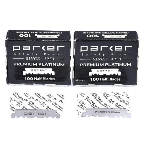 Parker Premium Platinum 1/2 cuchillas, 200 unidades **, para maquinillas de afeitar profesionales de peluquero, afeitadoras de afeitar y maquinillas
