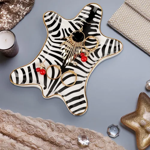 Miniatura 6 de Trycooling Pintado a mano piel de tigre plato de joyería de cerámica pequeño estante de joyería bandeja anillos pulseras pendientes bandejas titular