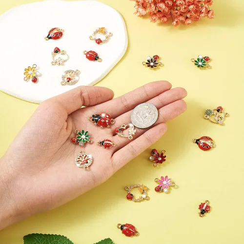 Miniatura 6 de KISSITTY 26 dijes de mariquita para hacer joyas, ganchillo, manualidades, decoración, esmalte de flores, mariquitas, cristales de diamantes