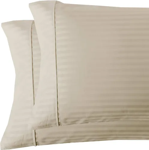 Miniatura 5 de Royal Tradition Damasco rayado 580 hilos, 100 % algodón tamaño Queen juego de sábanas de cama beige