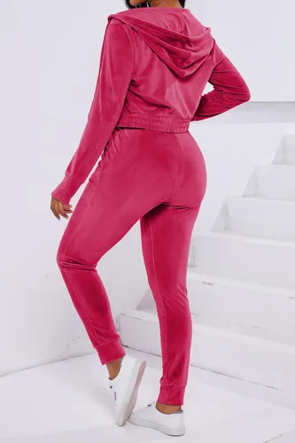 Miniatura 2 de PINSV Conjunto de 2 piezas de terciopelo para mujer, sudadera con capucha y cremallera para correr, conjunto de entrenamiento